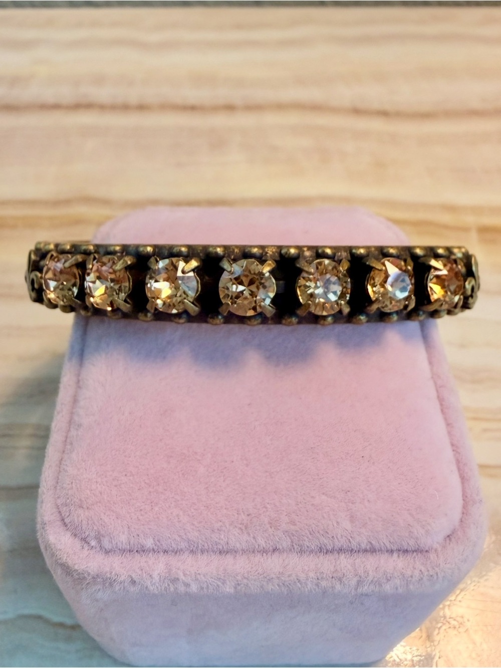 French Kande Antique Brass Crystal Cuff